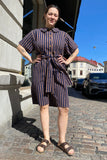 Kubik blouse dress brown/blue stripe