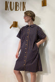 Kubik blouse dress brown/blue stripe